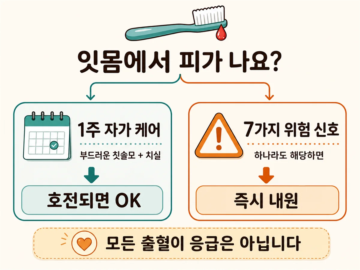 잇몸에서 피가 나요 | 1주 자가체크와 7가지 검진 신호 | 파주 서울이고운치과 내용을 설명하는 치과 진료 이미지