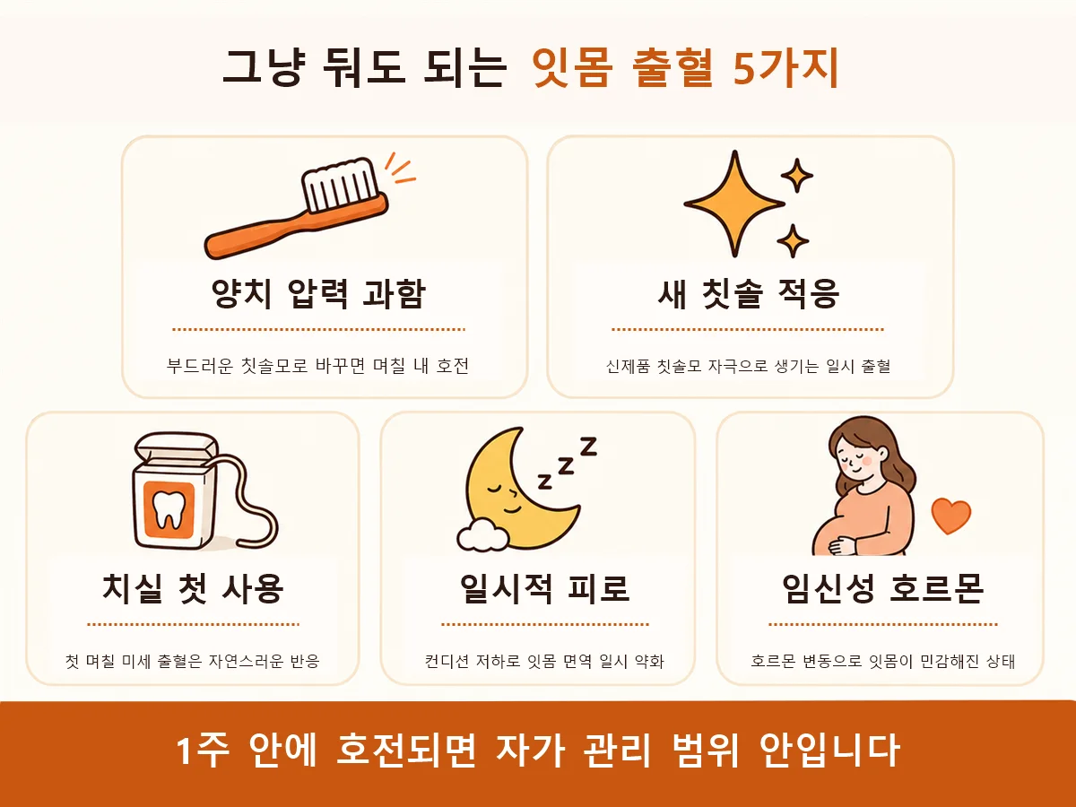 양치 압력·새 칫솔·치실 사용·몸 상태·임신 중 변화에 따른 잇몸 출혈 원인