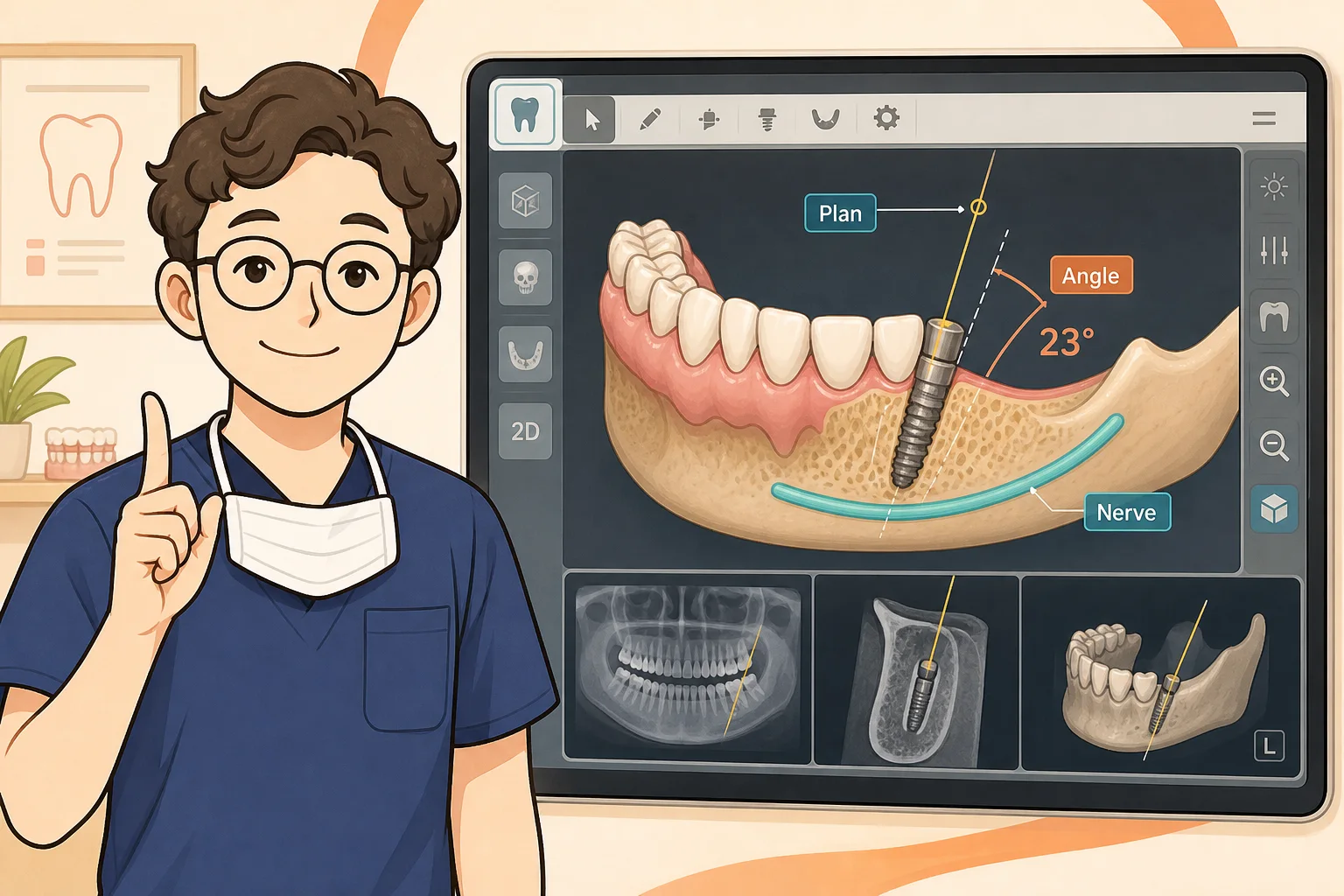 네비게이션 임플란트 · 가이드를 원내에서 만드는 3가지 이유 | 파주 서울이고운치과 내용을 설명하는 치과 진료 이미지