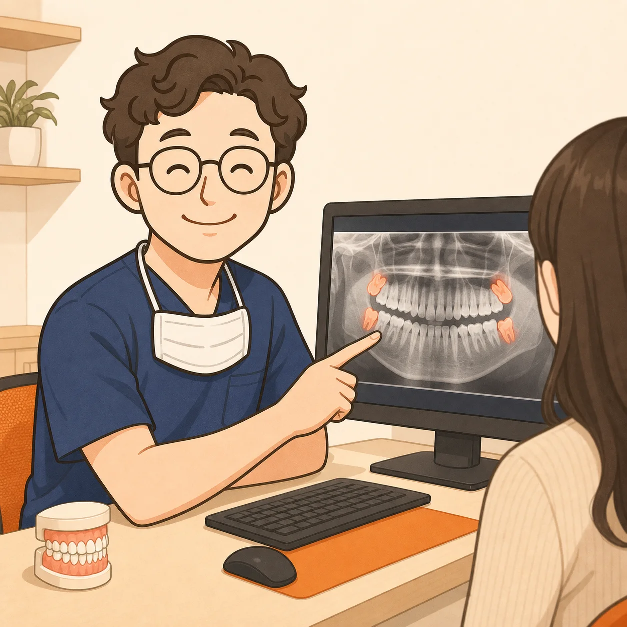 사랑니 발치 시기, 만 18~25세 골든타임과 판단 기준 내용을 설명하는 치과 진료 이미지